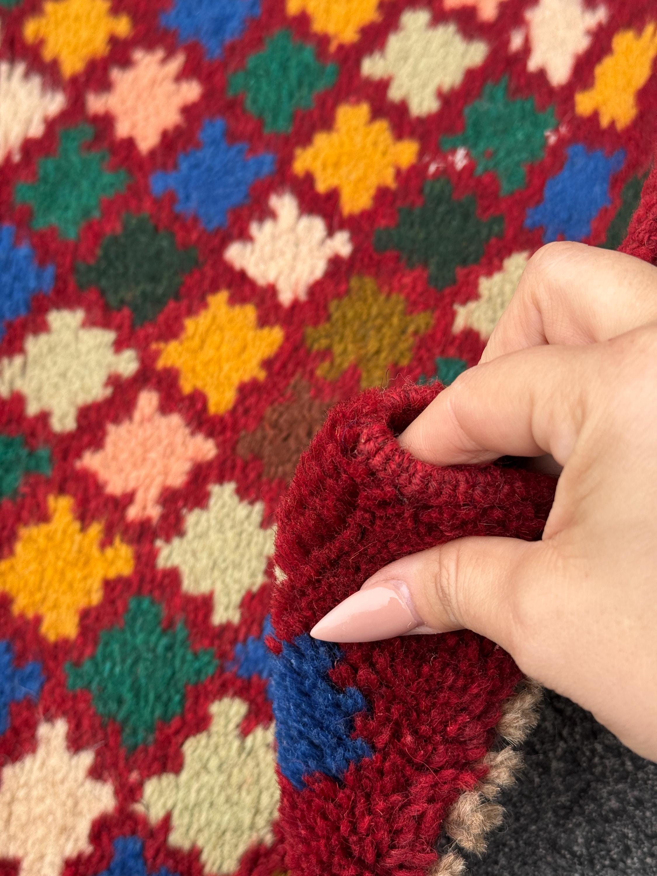 2x3 Handmade Vintage Afghan Baluch Rug | Rust Red Mustard Yellow Pink Peach Navy Blue Forest Olive Mint Green Black Cream White | Doormat