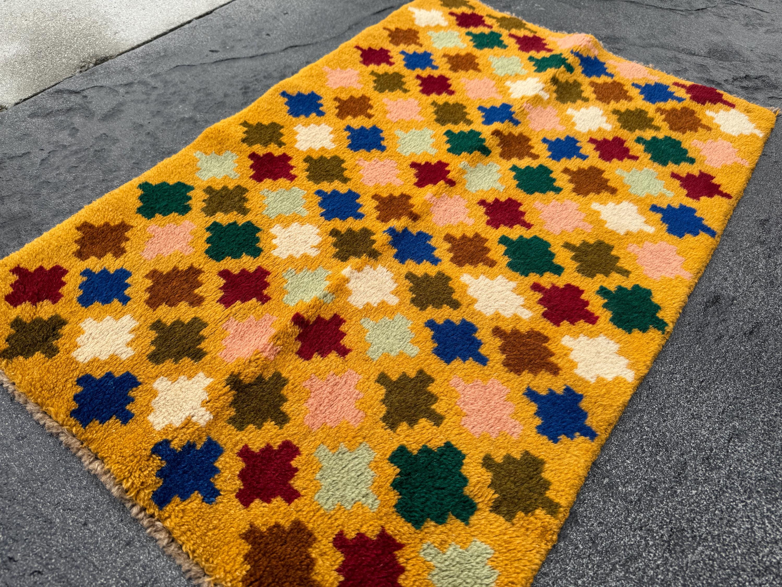 2x3 Handmade Vintage Afghan Baluch Rug | Mustard Yellow Rust Red Forest Mint Olive Green Peach Pink Cream White Navy Blue | Wool Doormat