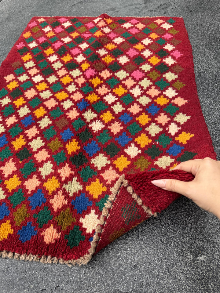2x3 Handmade Vintage Afghan Baluch Rug | Rust Red Mustard Yellow Pink Peach Navy Blue Forest Olive Mint Green Black Cream White | Doormat