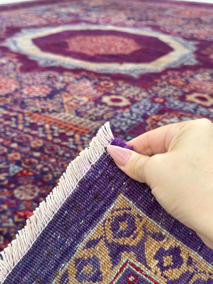 10x14 Handmade Afghan Mamluk Wool Rug | Purple and Red Oriental Area Rug | Hand-Knotted Geometric Carpet | Traditional Living Room Decor