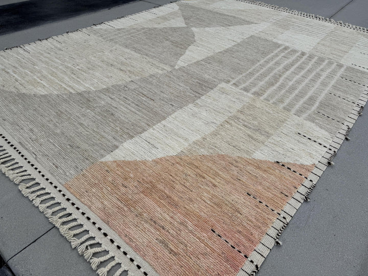 10x13 Handmade Afghan Wool Rug | Neutral Modern Berber Style Area Rug | Handwoven Minimalist Carpet | Contemporary Moroccan Inspired