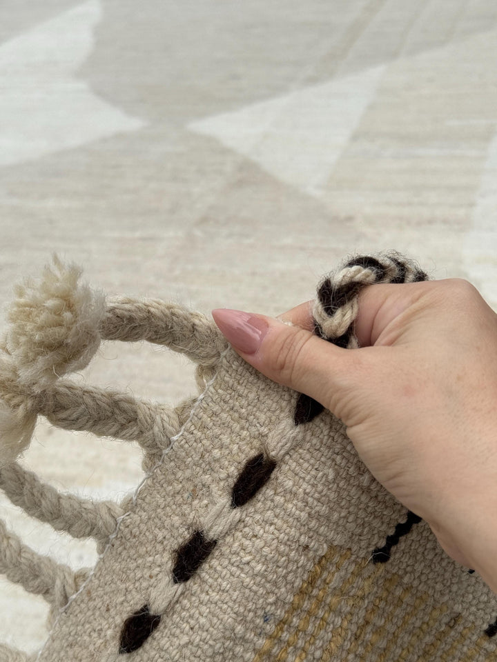 10x13 Handmade Afghan Wool Rug | Neutral Modern Berber Style Area Rug | Handwoven Minimalist Carpet | Contemporary Moroccan Inspired