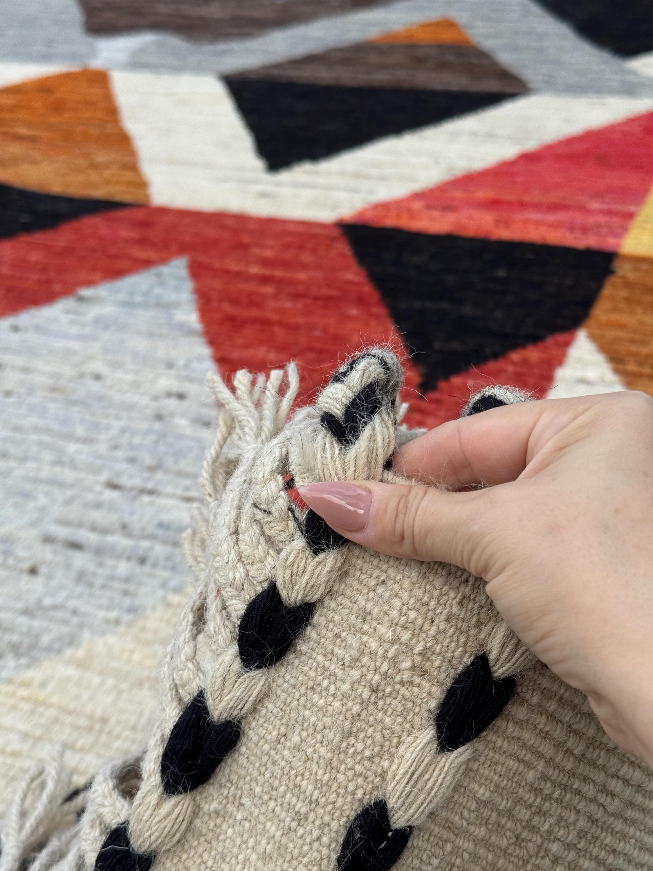 9x13 Handmade Afghan Wool Rug | Berber Bazaar Collection | Moroccan-Inspired Geometric Area Rug | Red, Mustard & Black