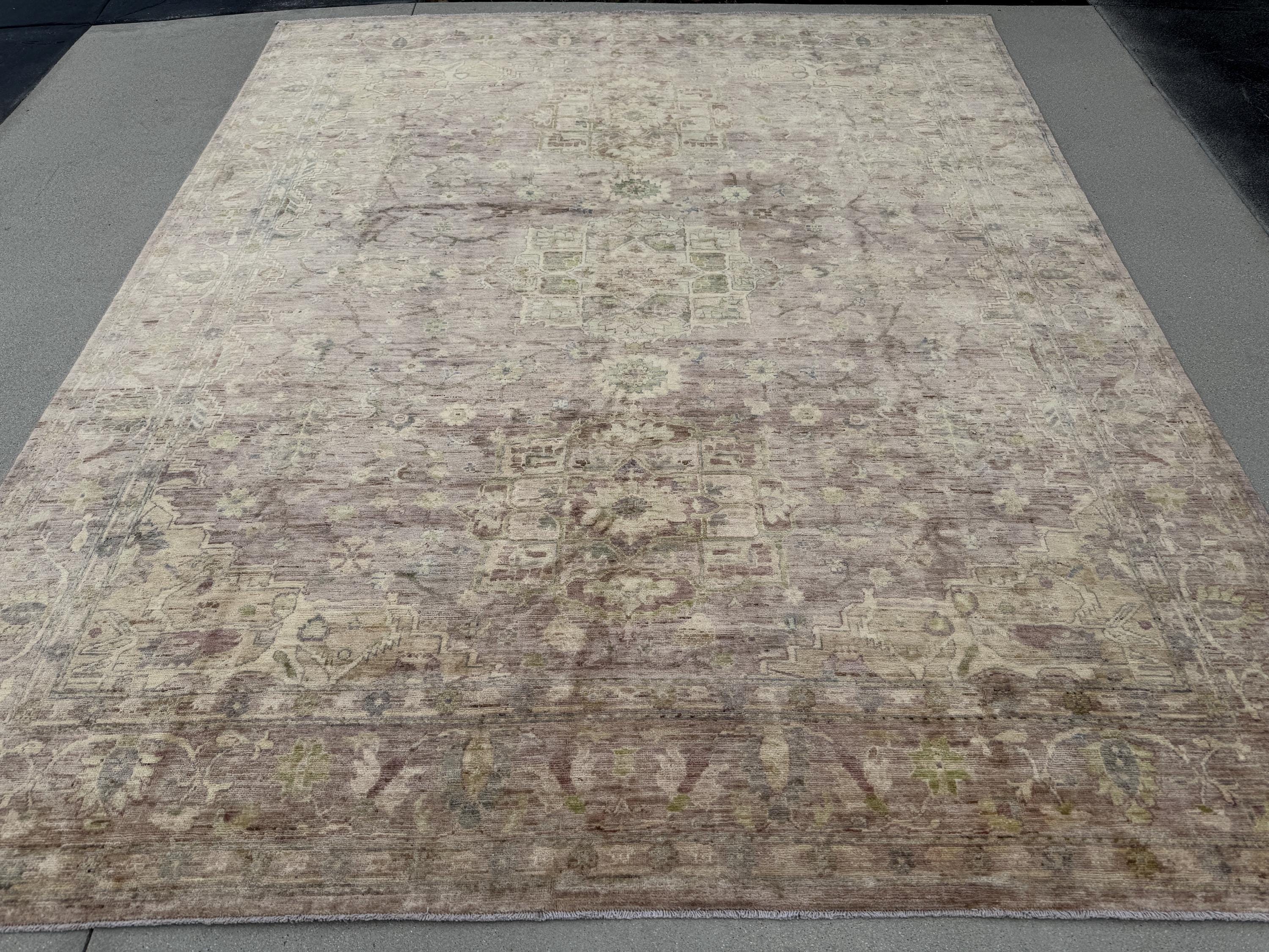 8x10 Handmade Afghan Wool Rug | Oushak Design | Chestnut and Beige Floral | Hand-Knotted | The Rug Mine