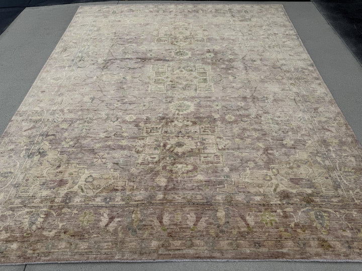 8x10 Handmade Afghan Wool Rug | Oushak Design | Chestnut and Beige Floral | Hand-Knotted | The Rug Mine
