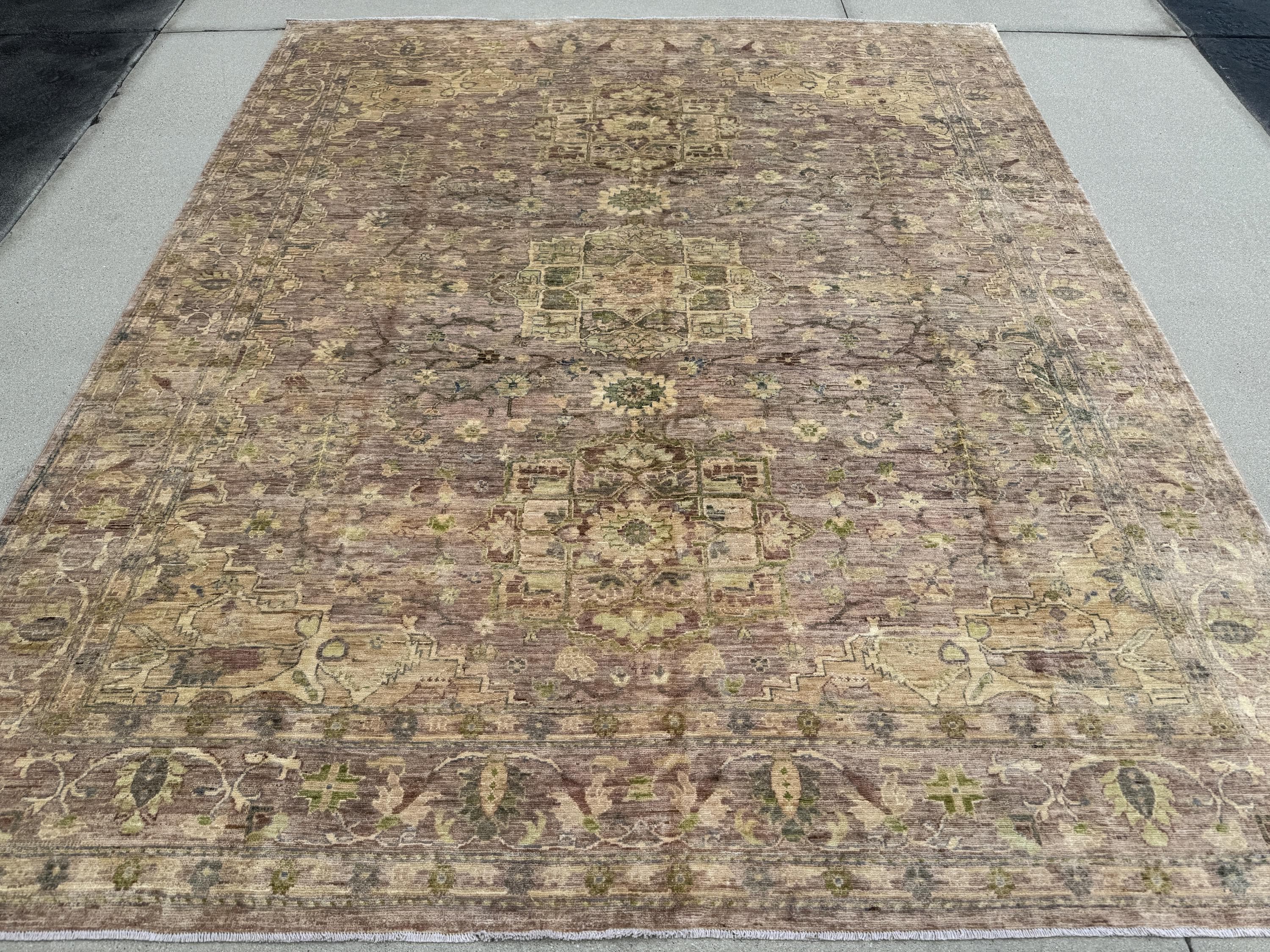 8x10 Handmade Afghan Wool Rug | Oushak Design | Chestnut and Beige Floral | Hand-Knotted | The Rug Mine