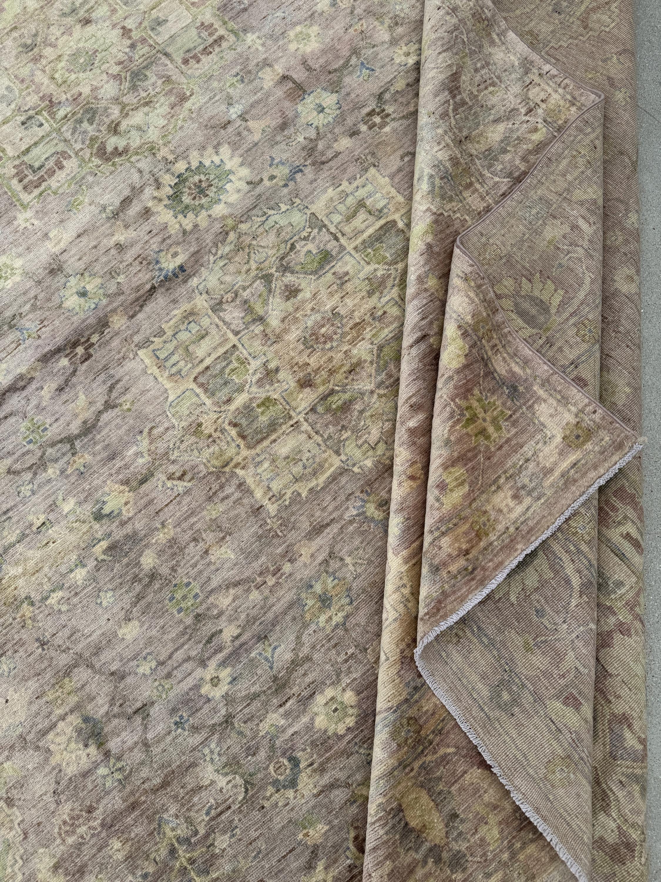 8x10 Handmade Afghan Wool Rug | Oushak Design | Chestnut and Beige Floral | Hand-Knotted | The Rug Mine