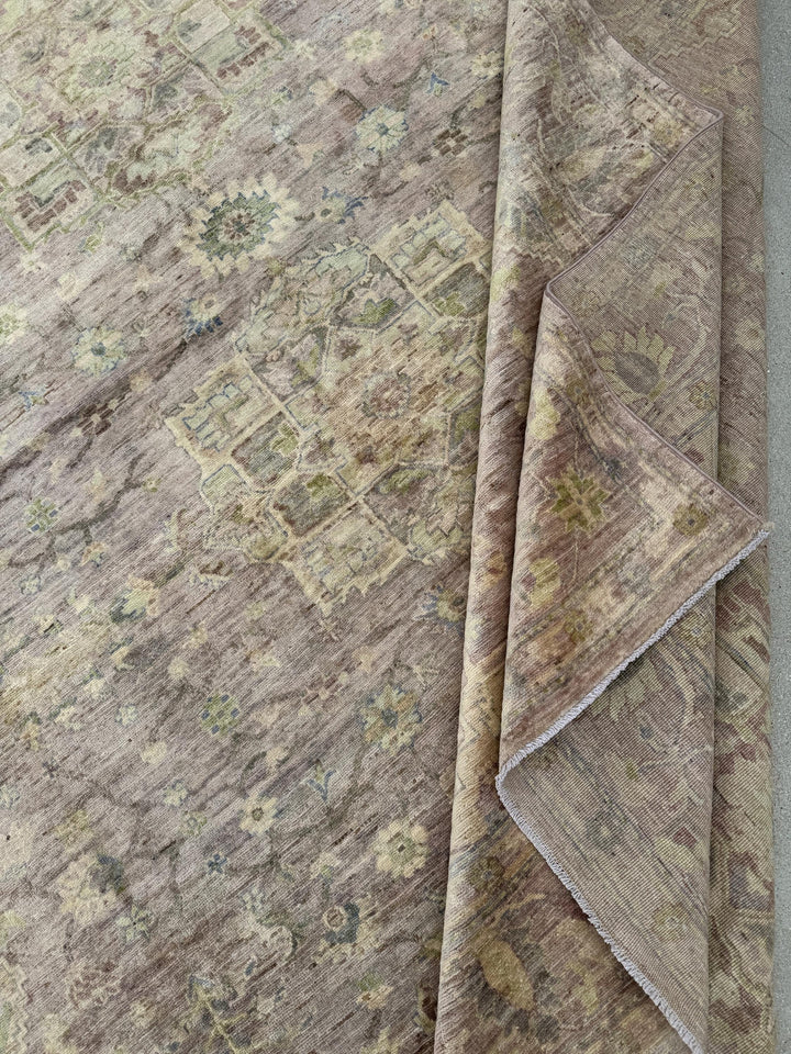 8x10 Handmade Afghan Wool Rug | Oushak Design | Chestnut and Beige Floral | Hand-Knotted | The Rug Mine