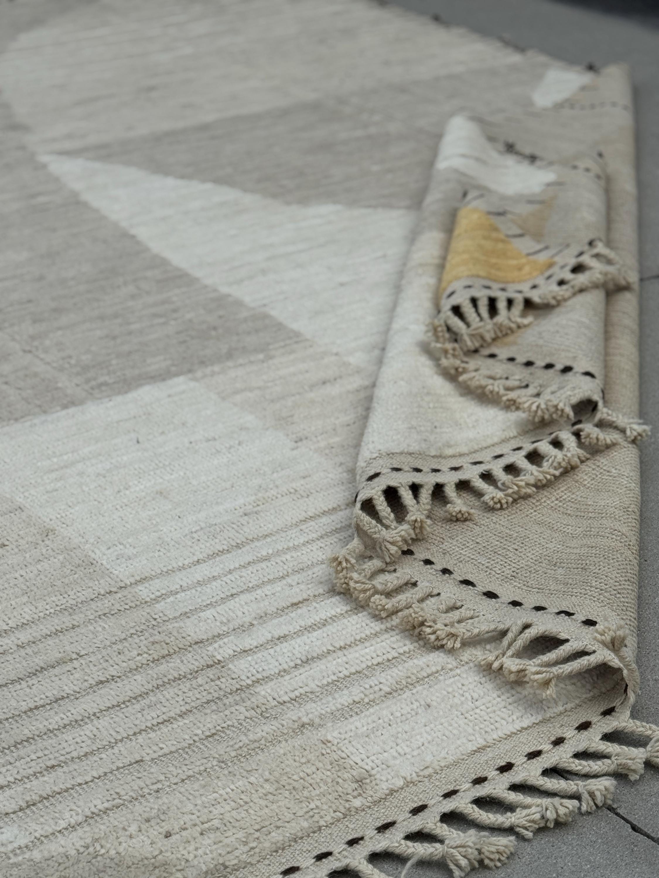 10x13 Handmade Afghan Wool Rug | Neutral Modern Berber Style Area Rug | Handwoven Minimalist Carpet | Contemporary Moroccan Inspired