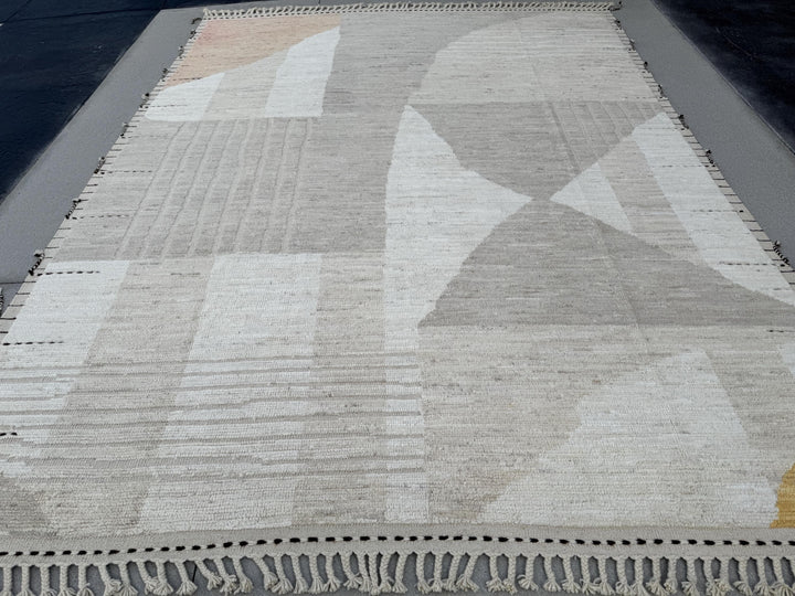 10x13 Handmade Afghan Wool Rug | Neutral Modern Berber Style Area Rug | Handwoven Minimalist Carpet | Contemporary Moroccan Inspired