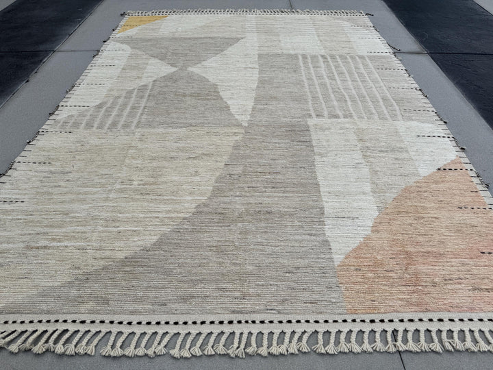 10x13 Handmade Afghan Wool Rug | Neutral Modern Berber Style Area Rug | Handwoven Minimalist Carpet | Contemporary Moroccan Inspired