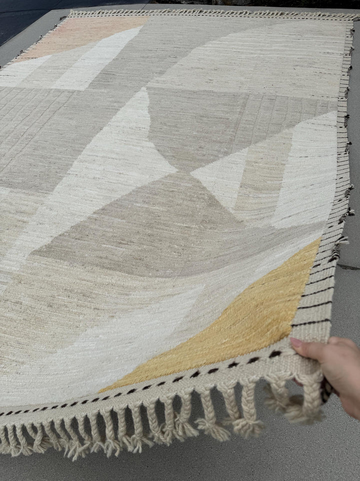 10x13 Handmade Afghan Wool Rug | Neutral Modern Berber Style Area Rug | Handwoven Minimalist Carpet | Contemporary Moroccan Inspired