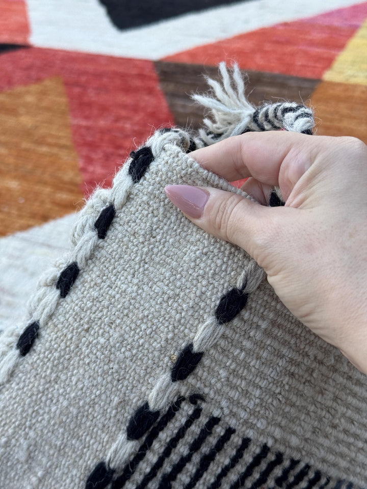 10x15 Handmade Afghan Wool Rug | Berber Bazaar Collection | Moroccan-Inspired Geometric Area Rug | Red, Mustard & Black