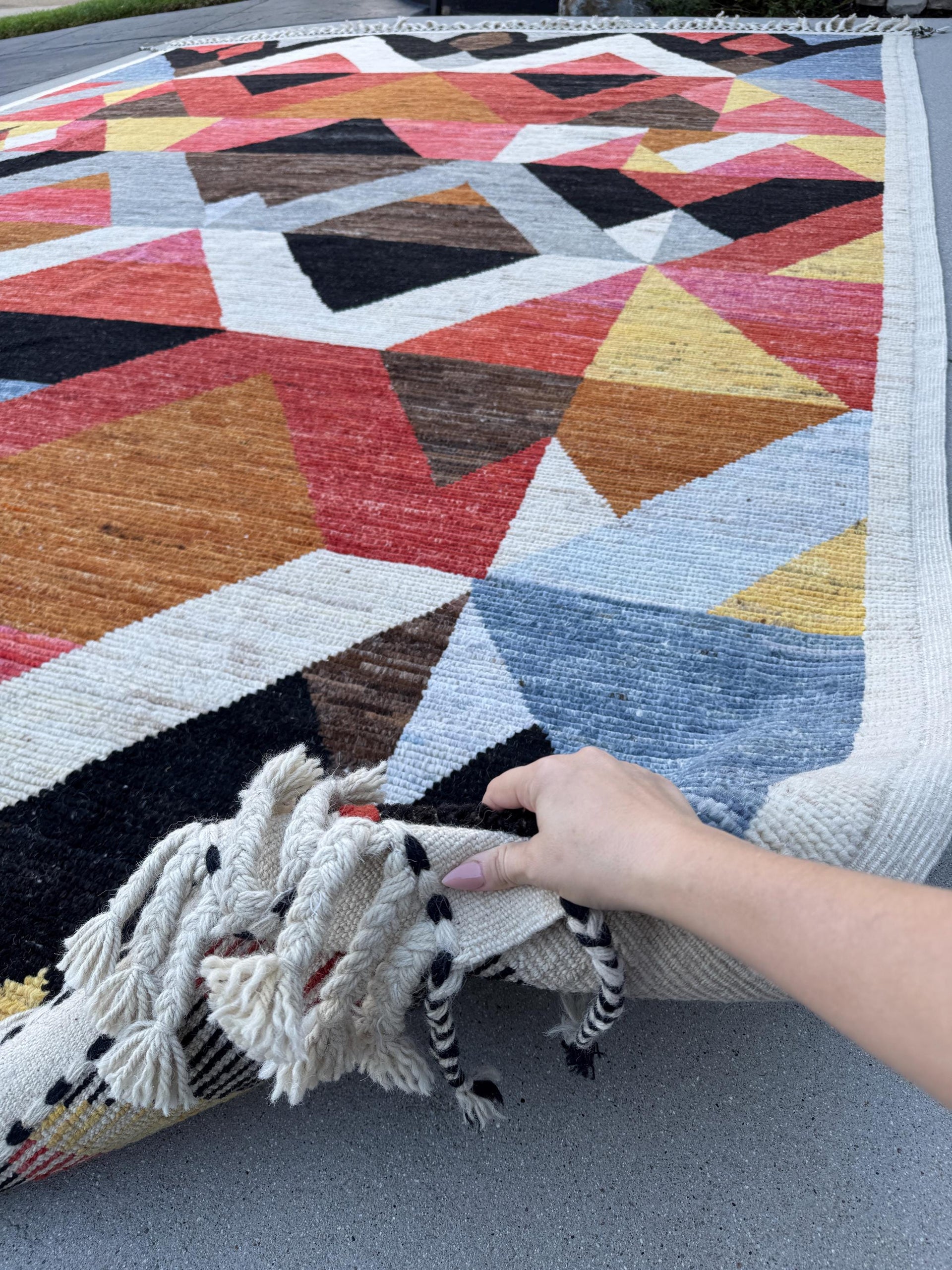 10x15 Handmade Afghan Wool Rug | Berber Bazaar Collection | Moroccan-Inspired Geometric Area Rug | Red, Mustard & Black