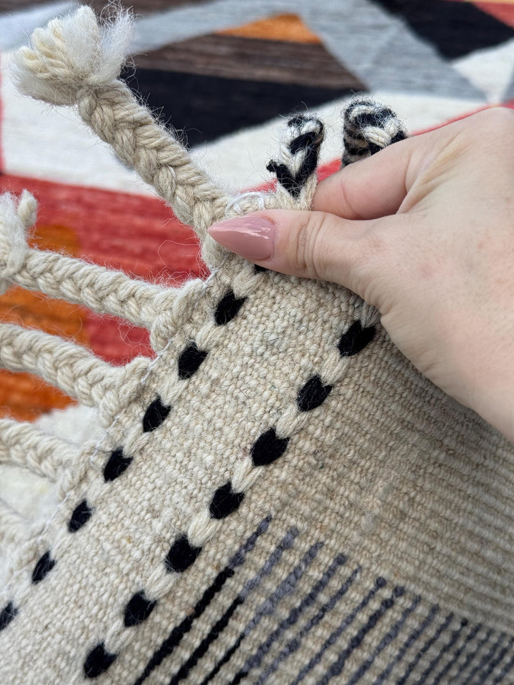 8x11 Handmade Afghan Wool Rug | Berber Bazaar Collection | Moroccan-Inspired Geometric Area Rug | Red, Mustard & Black