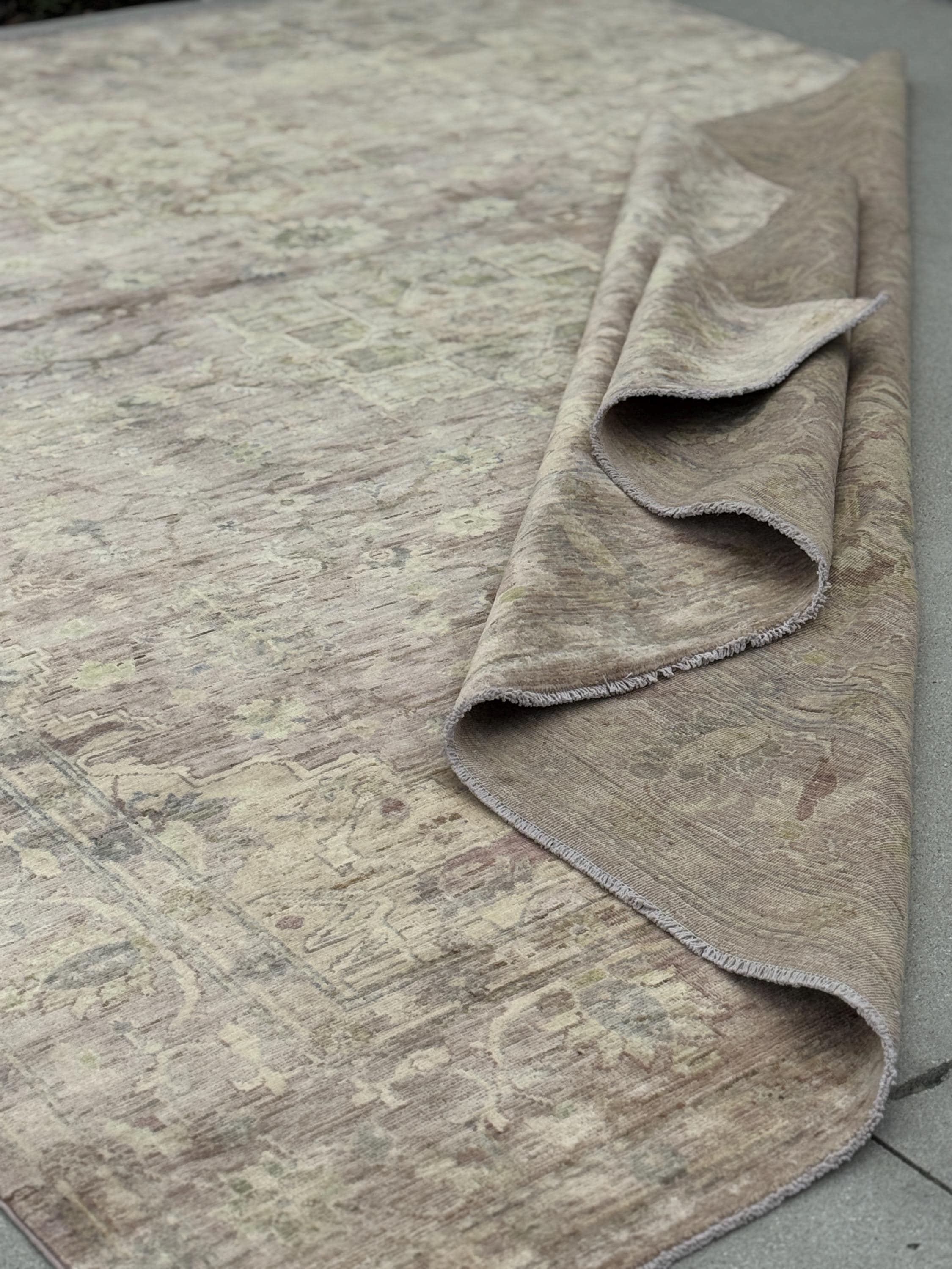 8x10 Handmade Afghan Wool Rug | Oushak Design | Chestnut and Beige Floral | Hand-Knotted | The Rug Mine