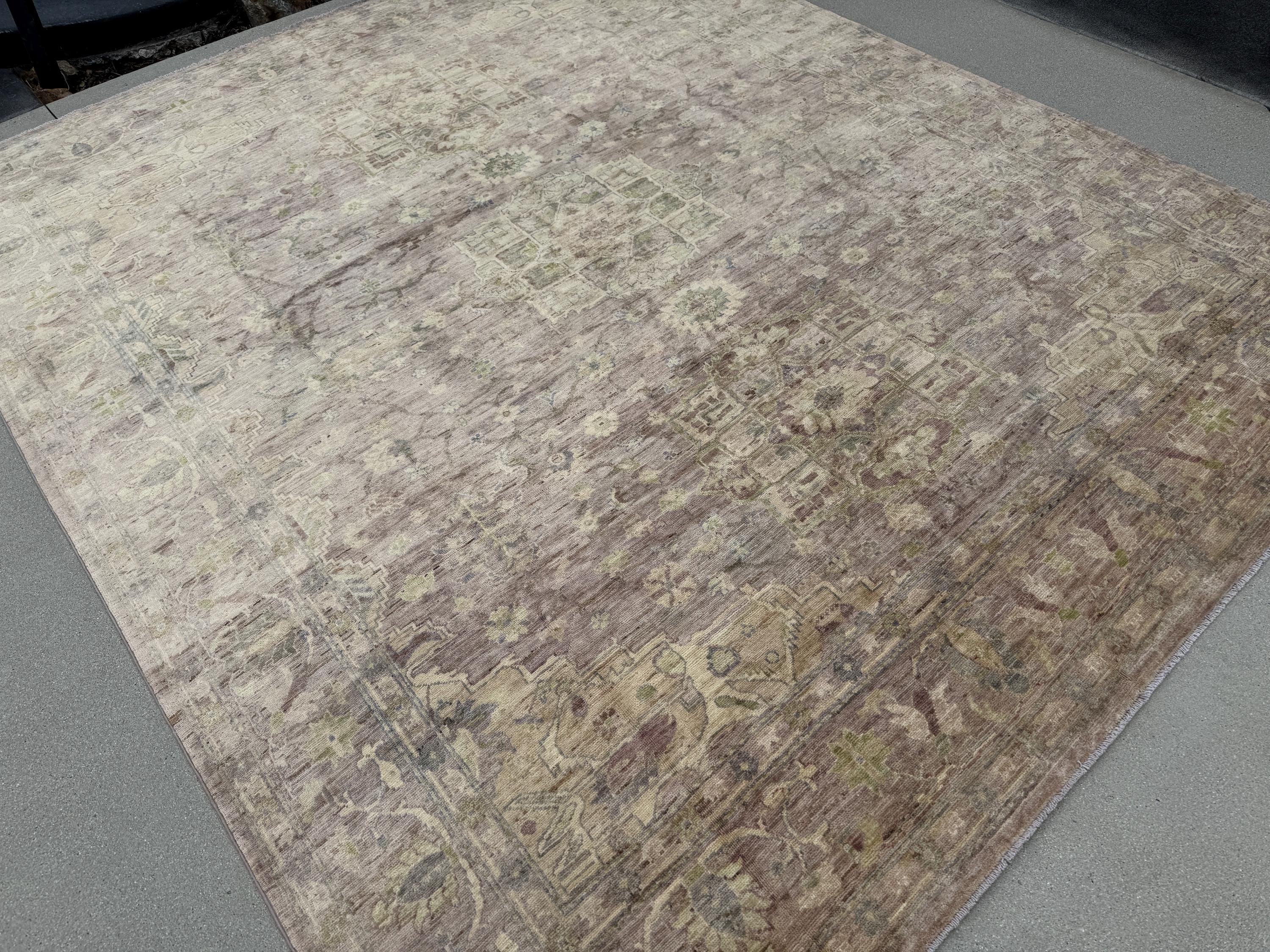 8x10 Handmade Afghan Wool Rug | Oushak Design | Chestnut and Beige Floral | Hand-Knotted | The Rug Mine