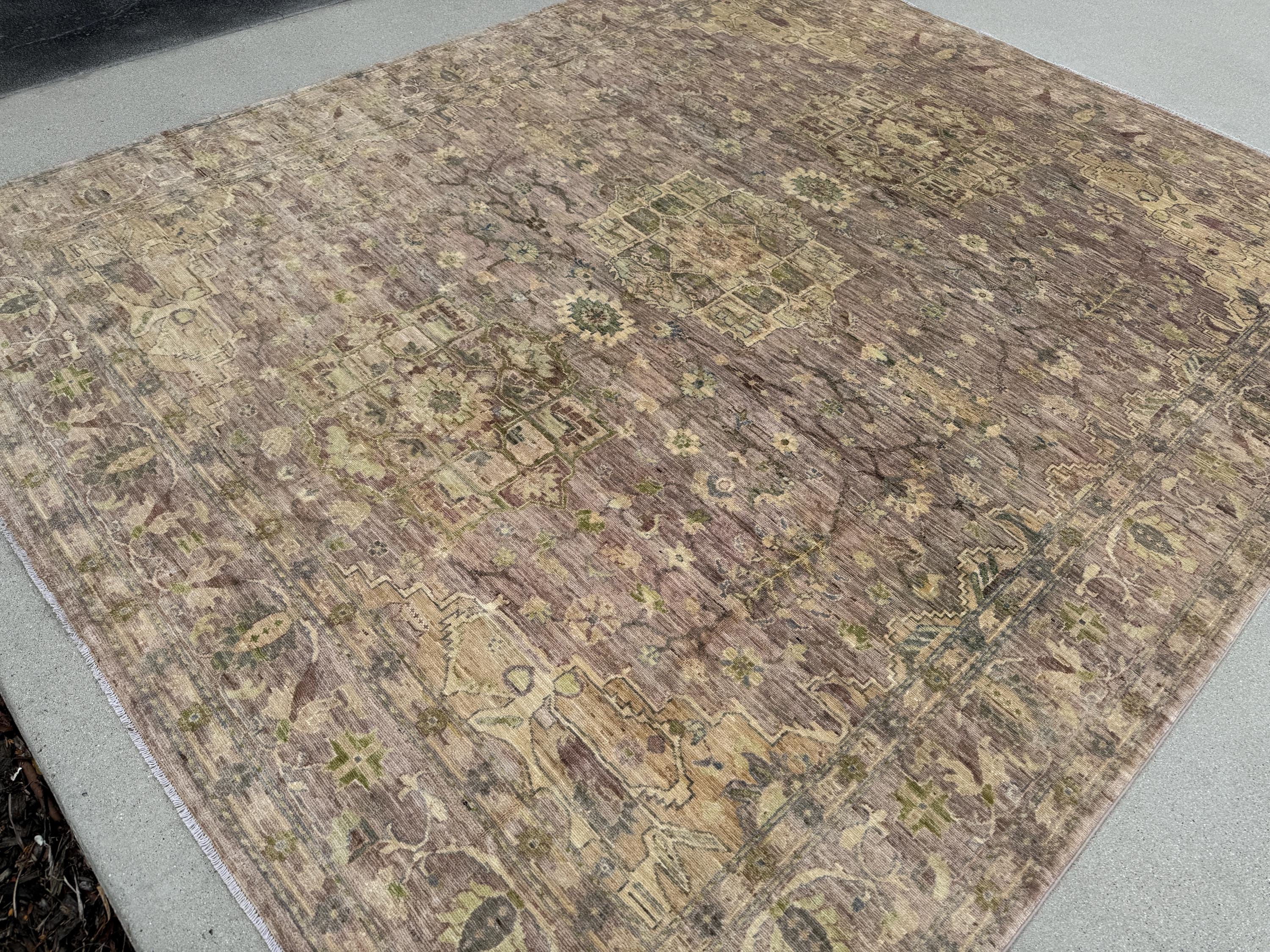 8x10 Handmade Afghan Wool Rug | Oushak Design | Chestnut and Beige Floral | Hand-Knotted | The Rug Mine