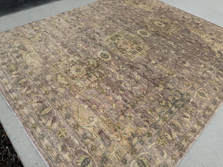 8x10 Handmade Afghan Wool Rug | Oushak Design | Chestnut and Beige Floral | Hand-Knotted | The Rug Mine