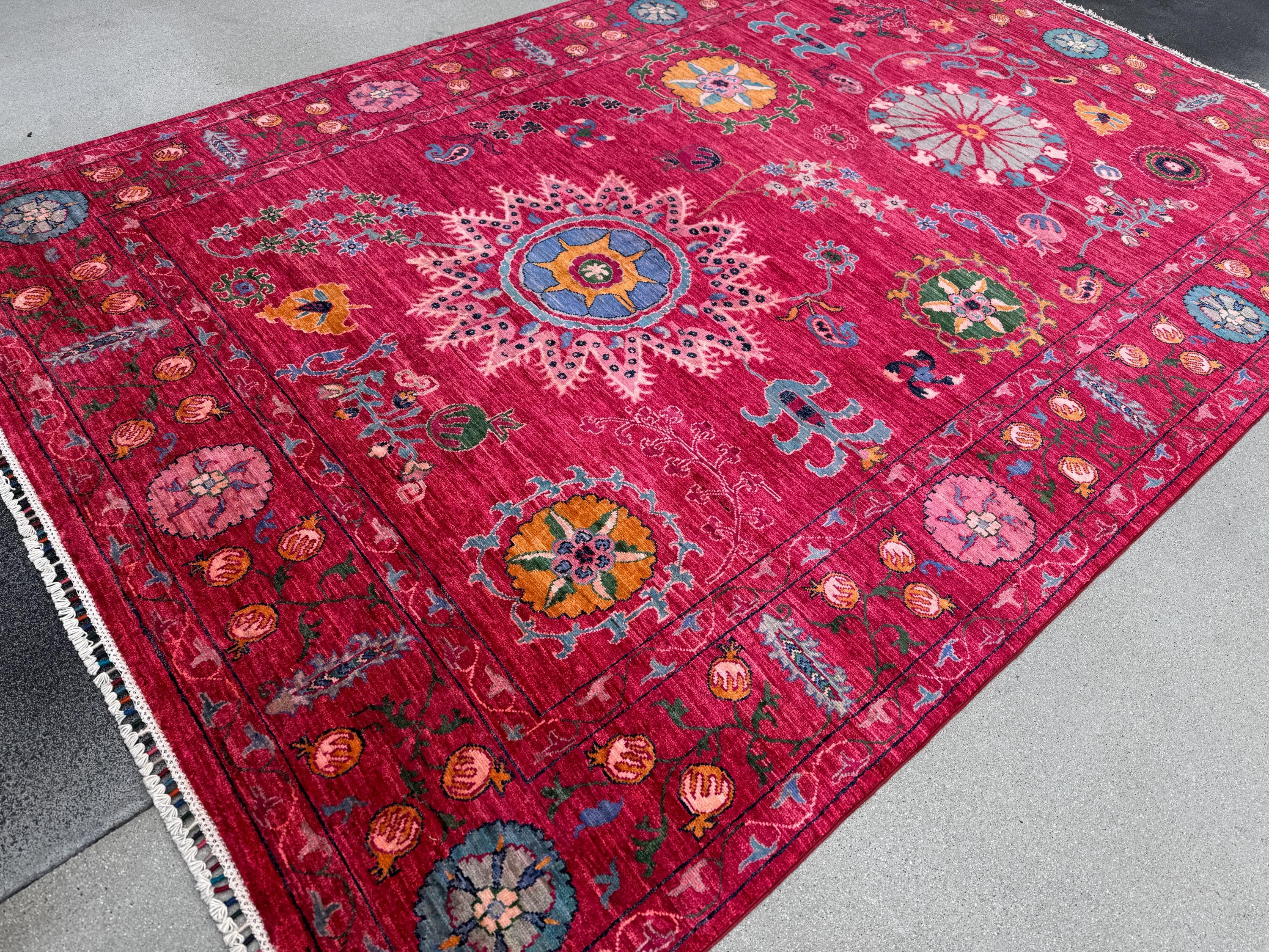7x10 Handmade Afghan Wool Rug | Bold Floral Medallion Design | Red Statement Area Rug