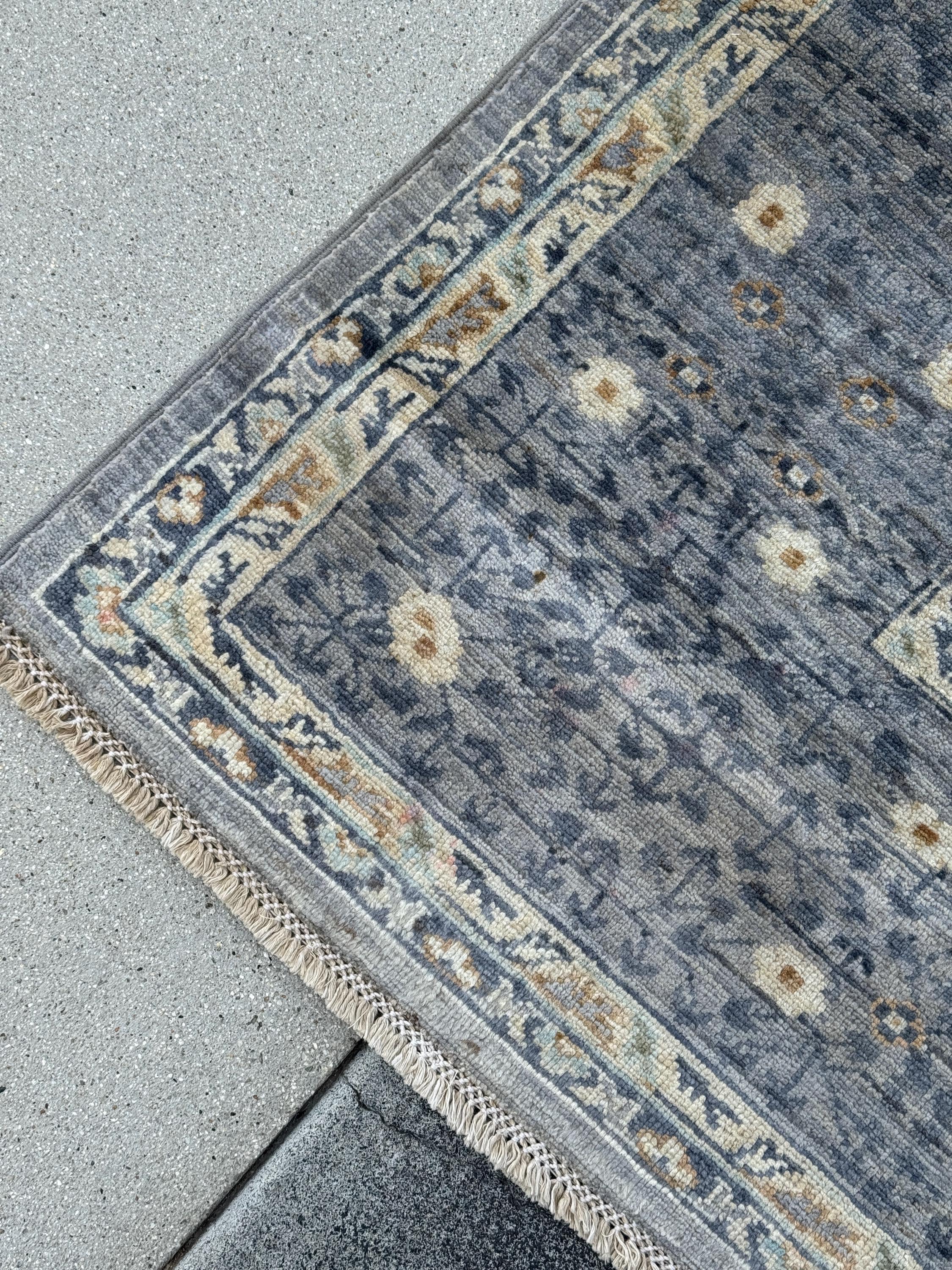 4x6 Handmade Afghan Wool Rug | Soft Medallion Mamluk Design | Blue And Ivory Area Rug