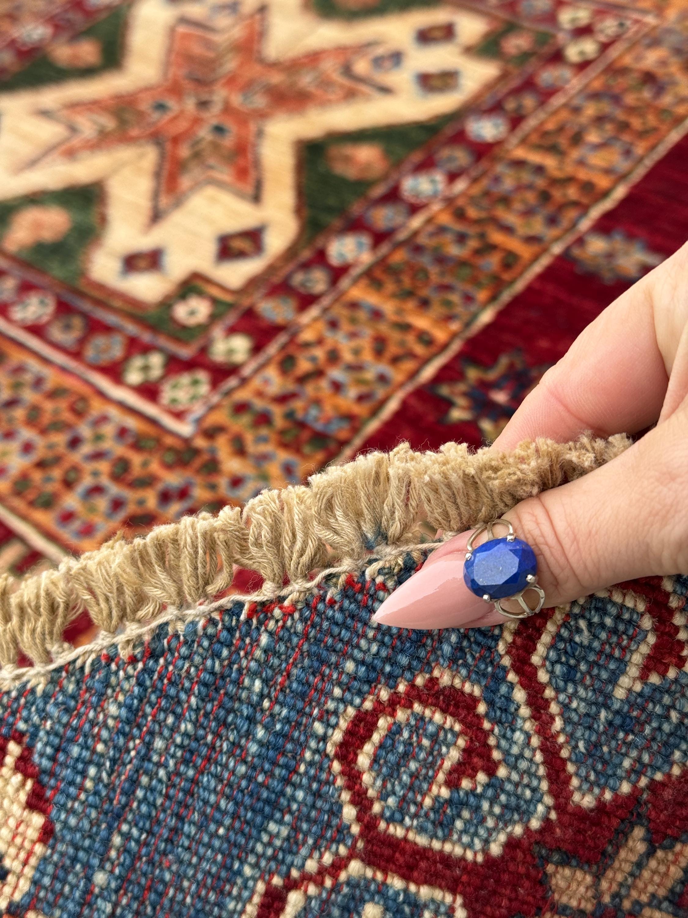 6x6 Round Handmade Round Afghan Wool Rug | Tribal Star Medallion | Red And Blue Area Rug