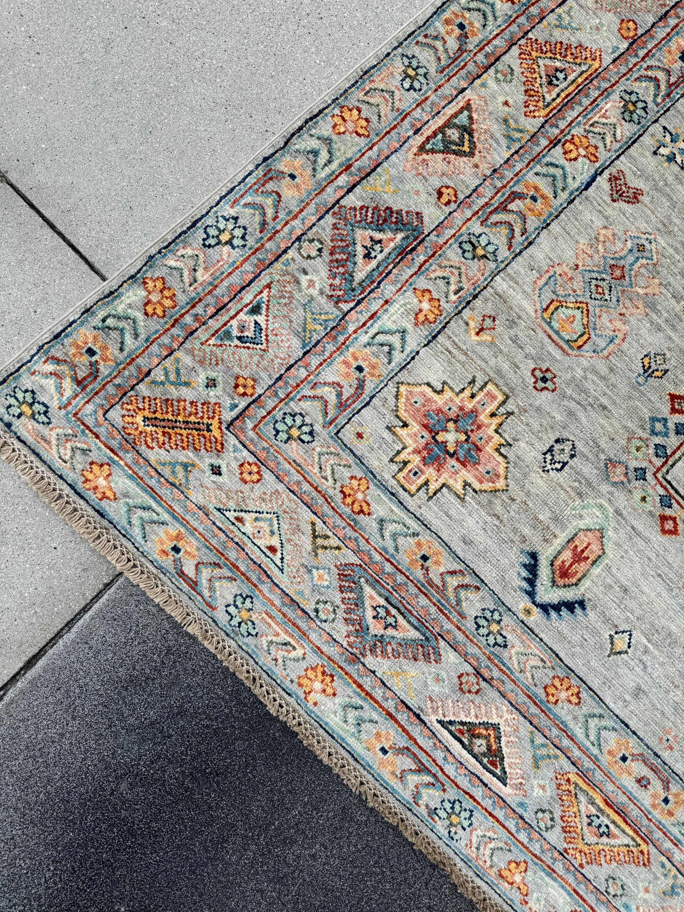 6x10 Handmade Afghan Wool Rug | Soft Gray Tribal Medallion | Vintage Style Kazak Area Rug