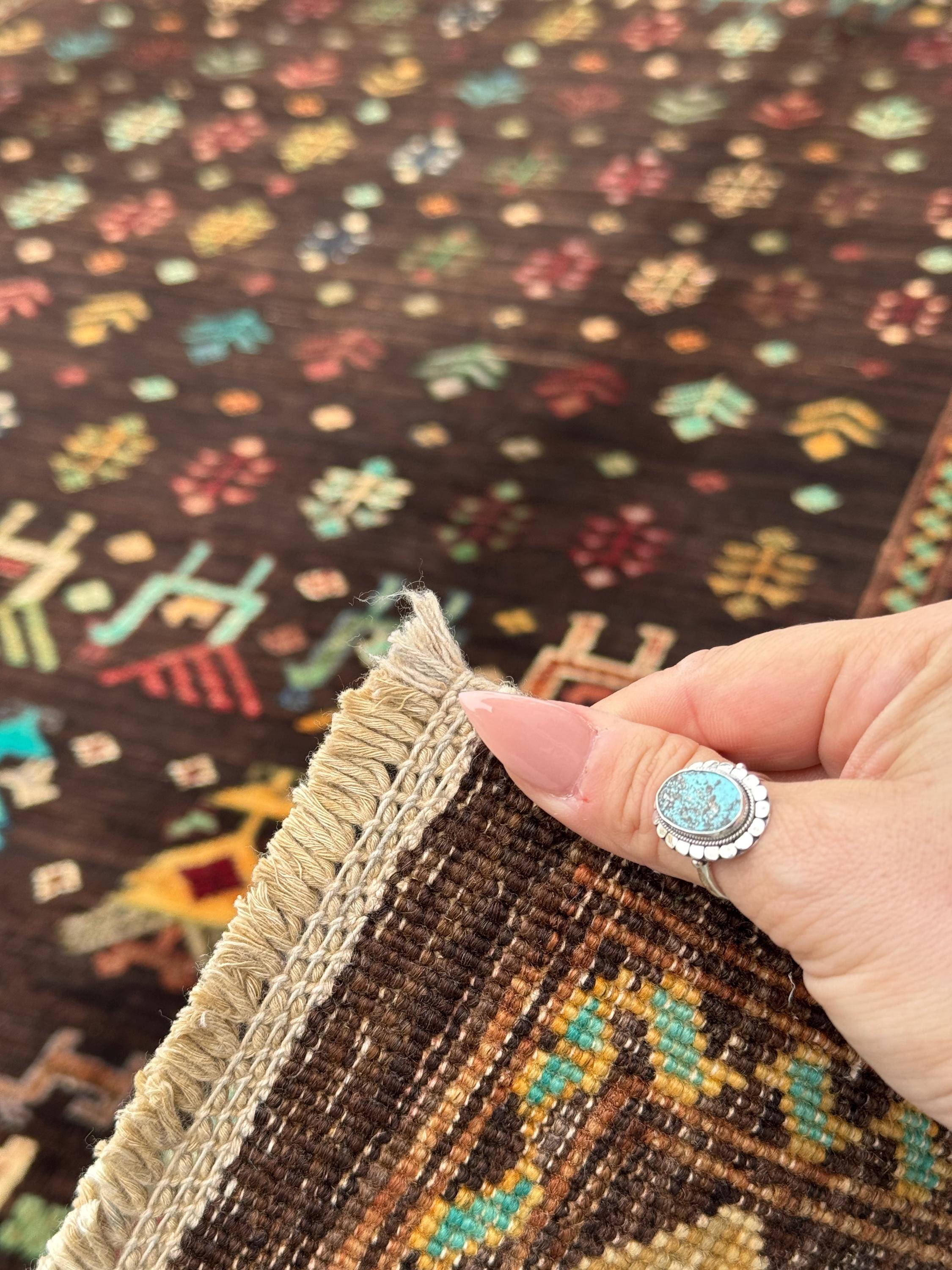 6x8 Handmade Afghan Wool Rug | Dark Brown Gabbeh Tribal Nomadic Design | Vintage Style Animals Folklore Area Rug