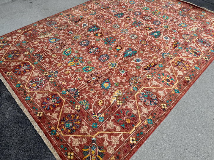 6x8 Handmade Afghan Wool Rug | Rust Red Floral Botanical Rug | Heirloom Area Rug