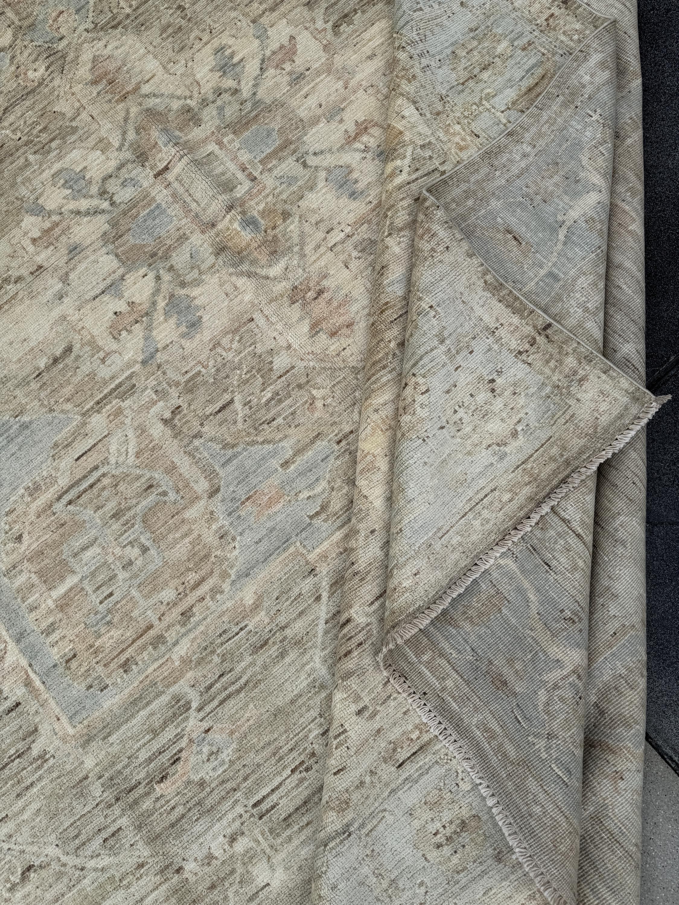 9x12 Handmade Afghan Wool Rug | Neutral Beige Persian Heriz-Style Rug | Knotted Heirloom Area Rug