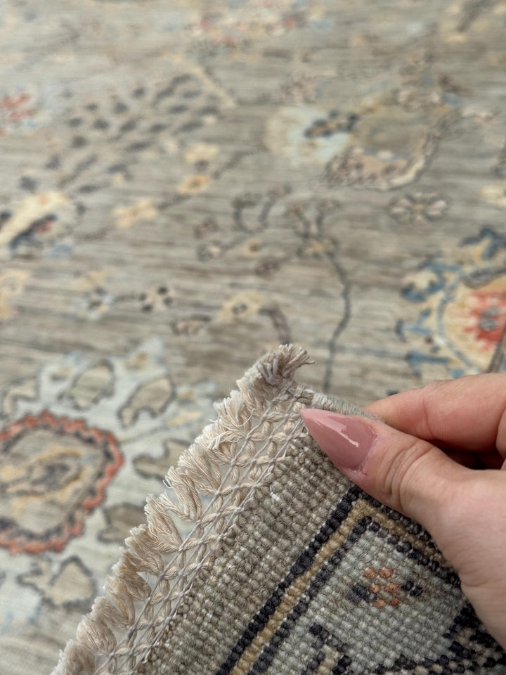 10x14 Handmade Afghan Wool Rug | Large Gray Blue Floral Rug | Oversized Heirloom Area Rug