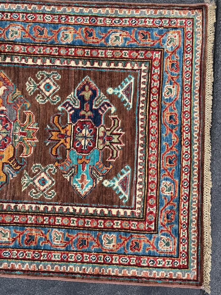 3x10 Handmade Afghan Wool Runner | Brown Kazak Style Knotted Runner Rug | Tribal Hallway Runner