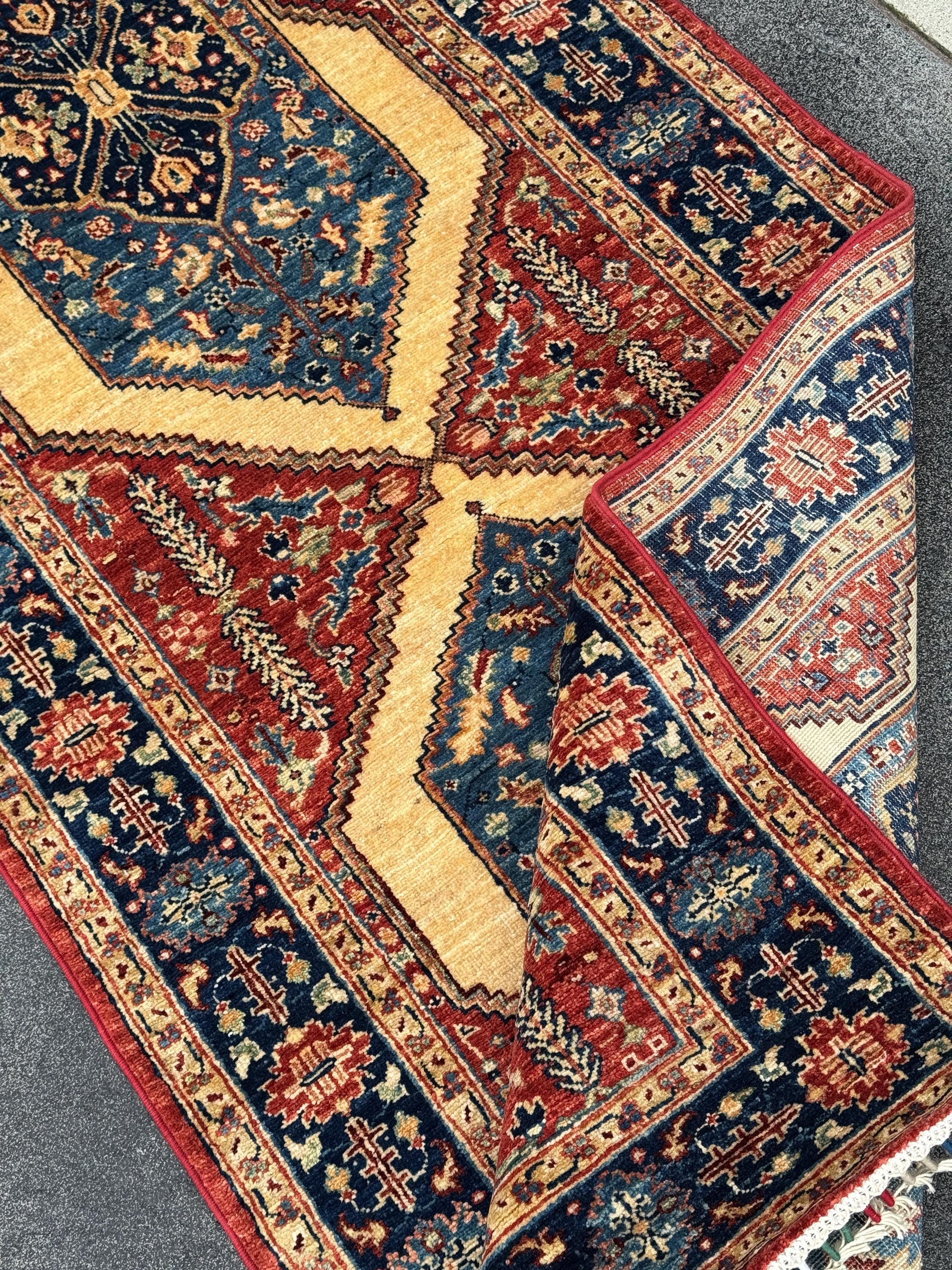3x10 Handmade Afghan Wool Runner | Tribal Medallion Runner Rug | Red Blue Hallway Runner