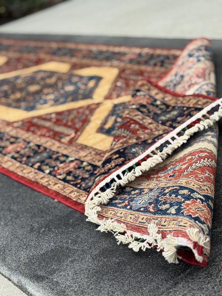 3x10 Handmade Afghan Wool Runner | Tribal Medallion Runner Rug | Red Blue Hallway Runner