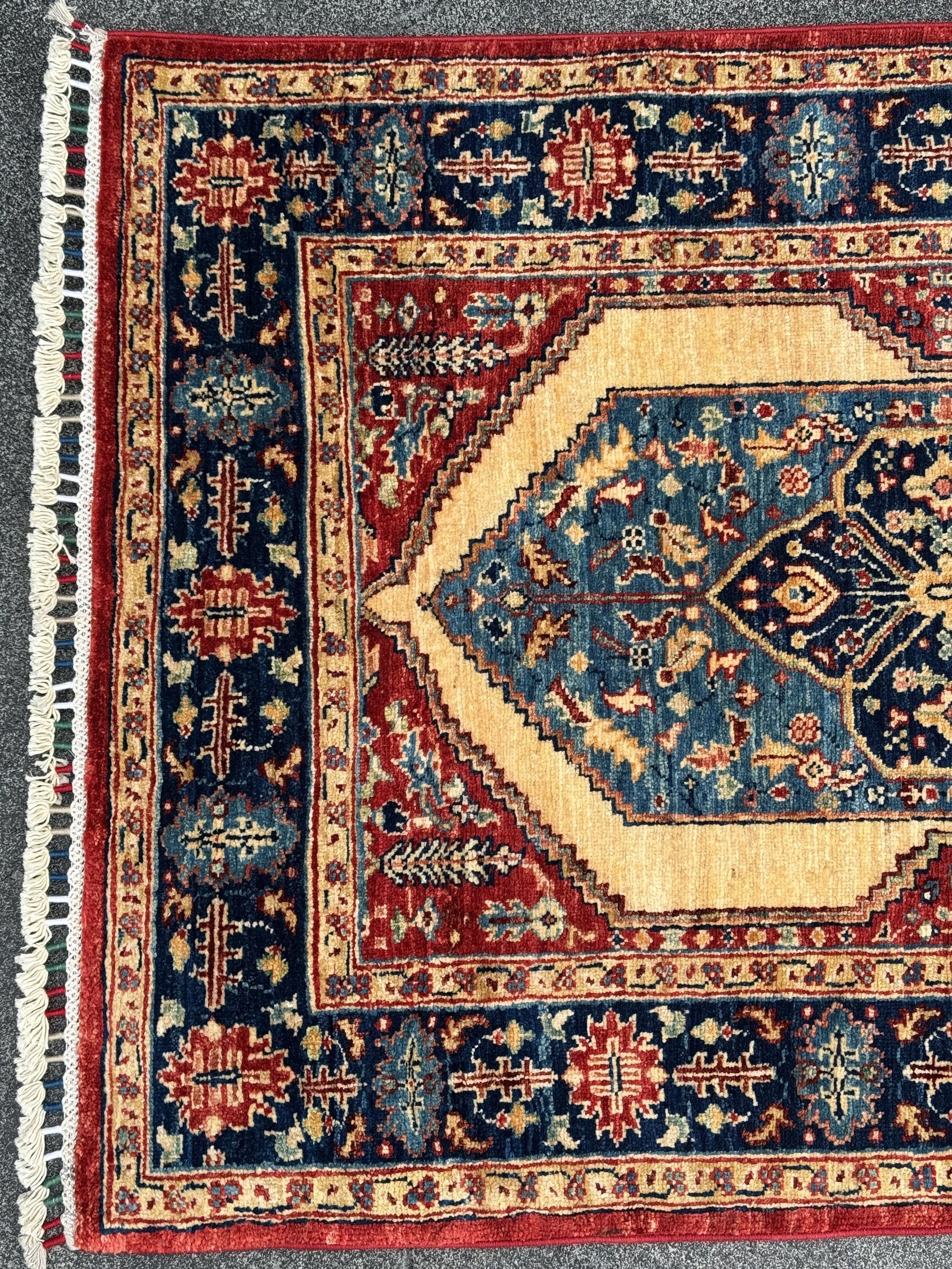3x10 Handmade Afghan Wool Runner | Tribal Medallion Runner Rug | Red Blue Hallway Runner