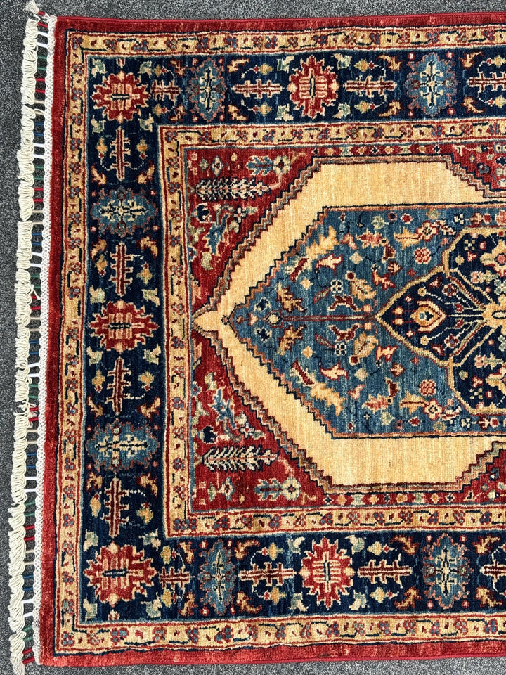 3x10 Handmade Afghan Wool Runner | Tribal Medallion Runner Rug | Red Blue Hallway Runner