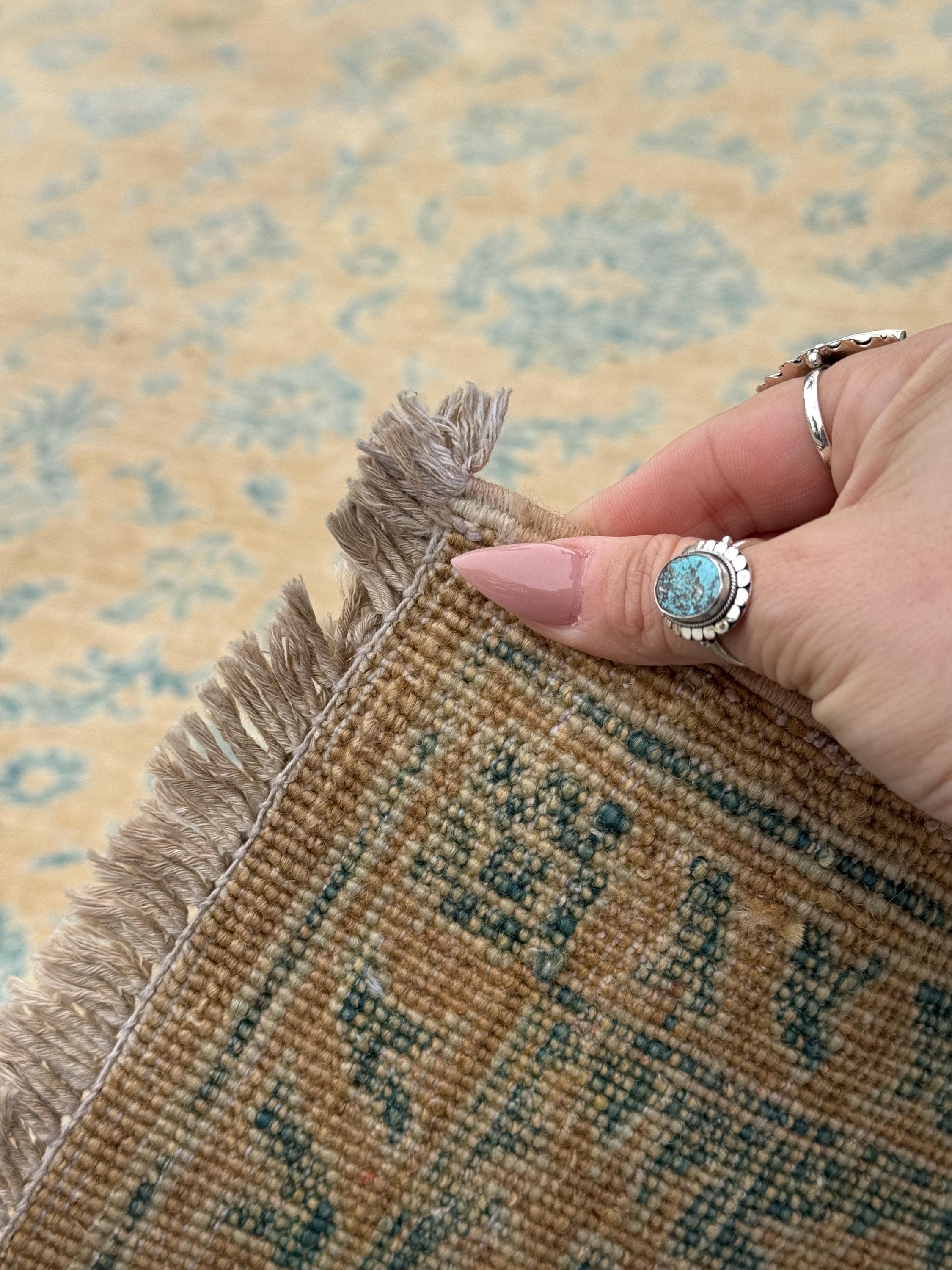 6x8 Handmade Afghan Wool Rug | Traditional Floral Border | Beige And Blue Area Rug