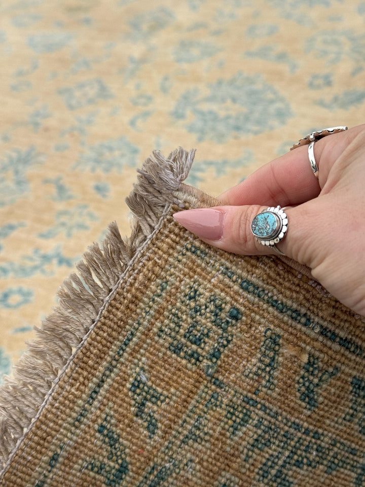 6x8 Handmade Afghan Wool Rug | Traditional Floral Border | Beige And Blue Area Rug