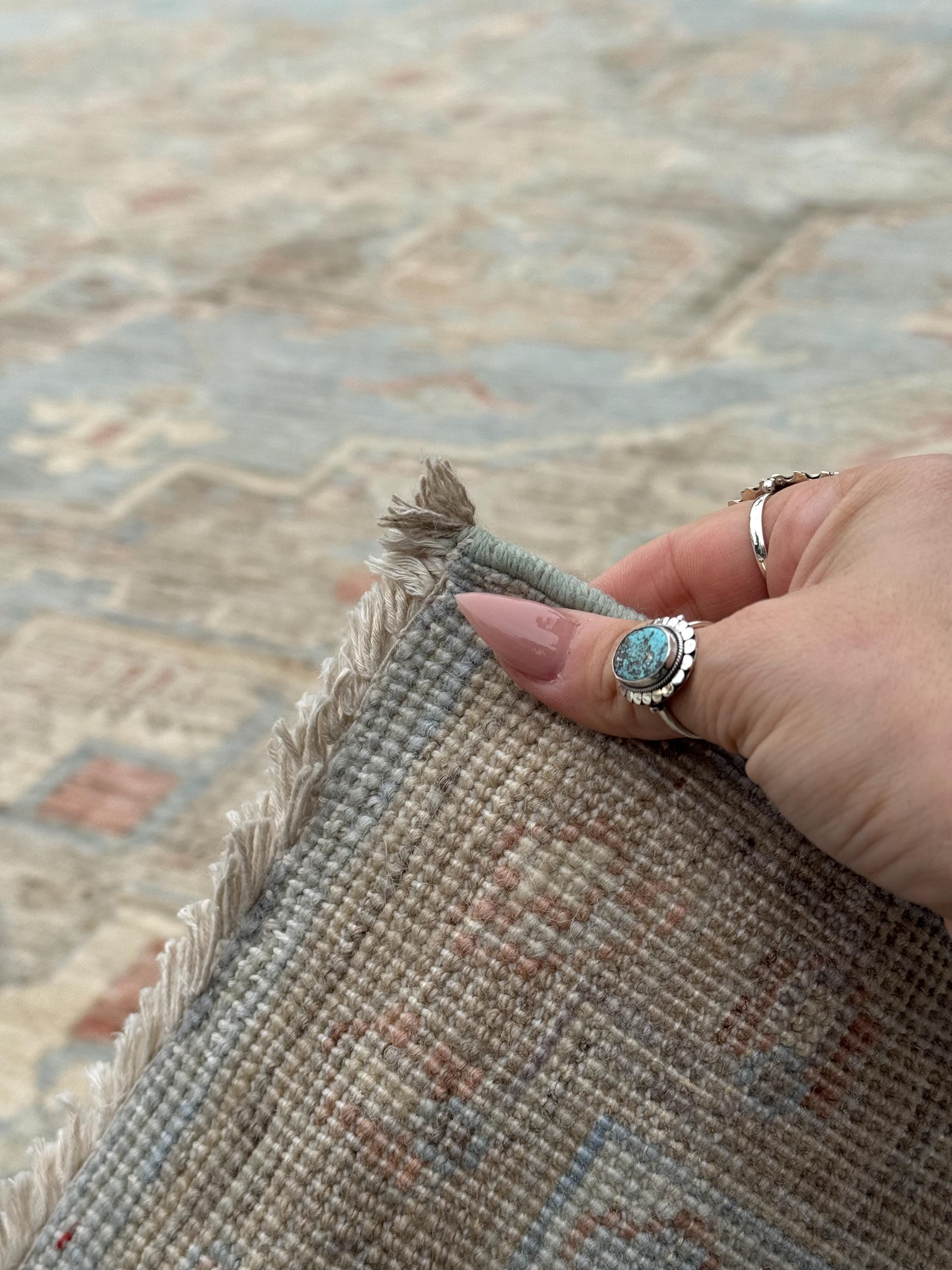 10x14 Handmade Afghan Wool Rug | Traditional Medallion Design | Taupe And Blue Area Rug