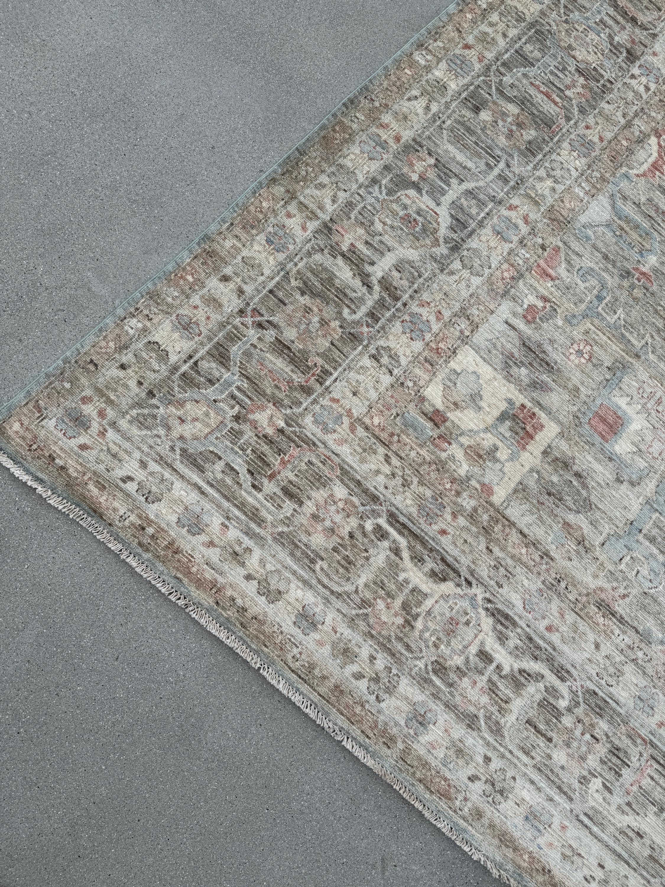 10x14 Handmade Afghan Wool Rug | Traditional Medallion Design | Taupe And Blue Area Rug