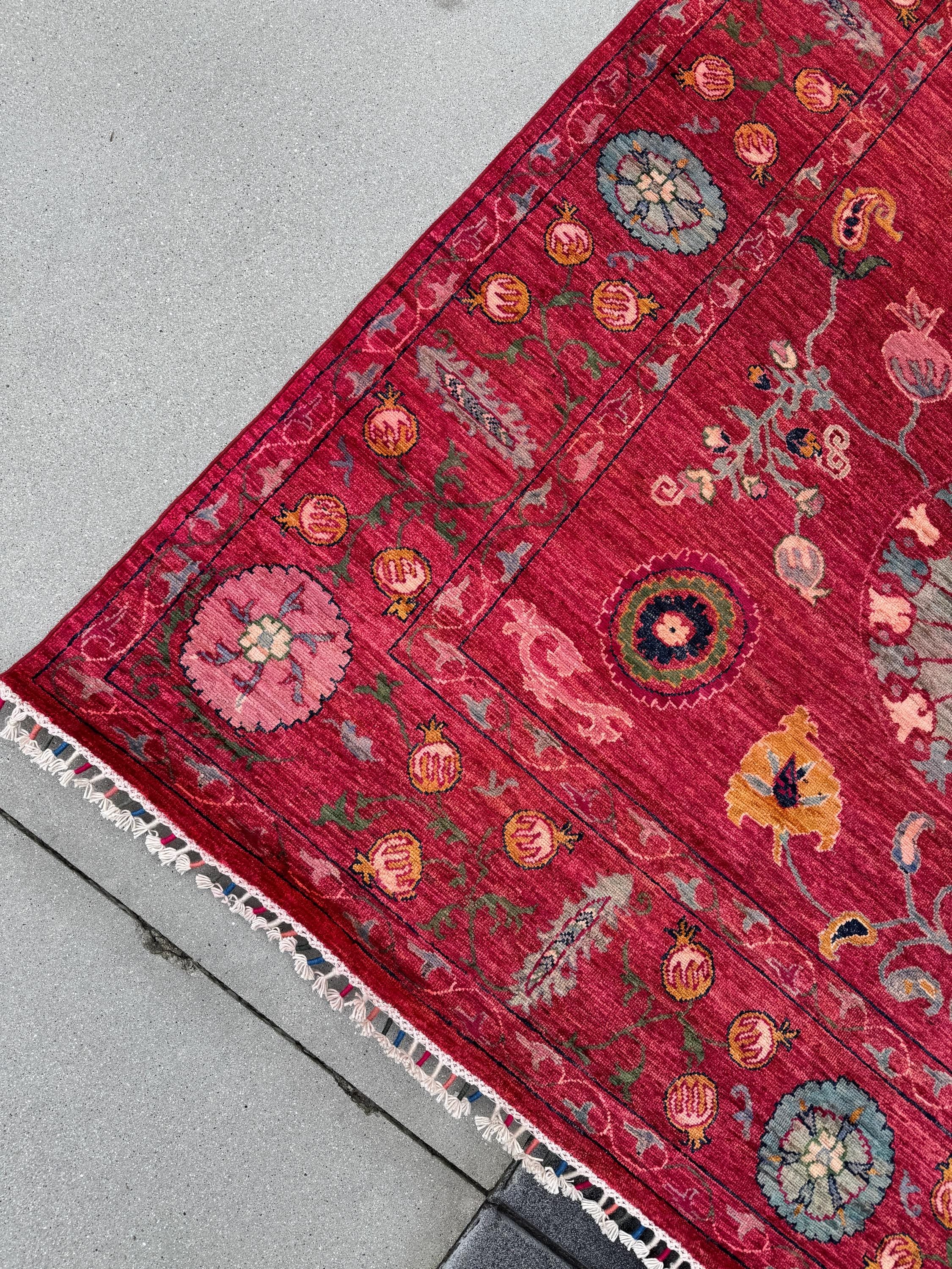 7x9 Handmade Afghan Wool Rug | Bold Floral Medallion Design | Red Statement Area Rug
