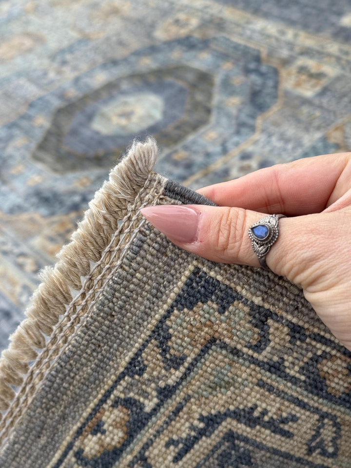 4x6 Handmade Afghan Wool Rug | Soft Medallion Mamluk Design | Blue And Ivory Area Rug