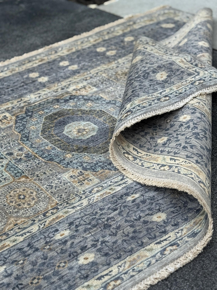 4x6 Handmade Afghan Wool Rug | Soft Medallion Mamluk Design | Blue And Ivory Area Rug