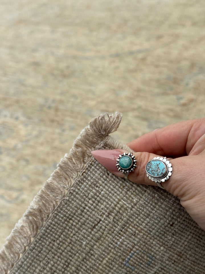 9x12 Handmade Afghan Wool Rug | Soft Neutral Muted Floral Design | Beige And Blue Area Rug