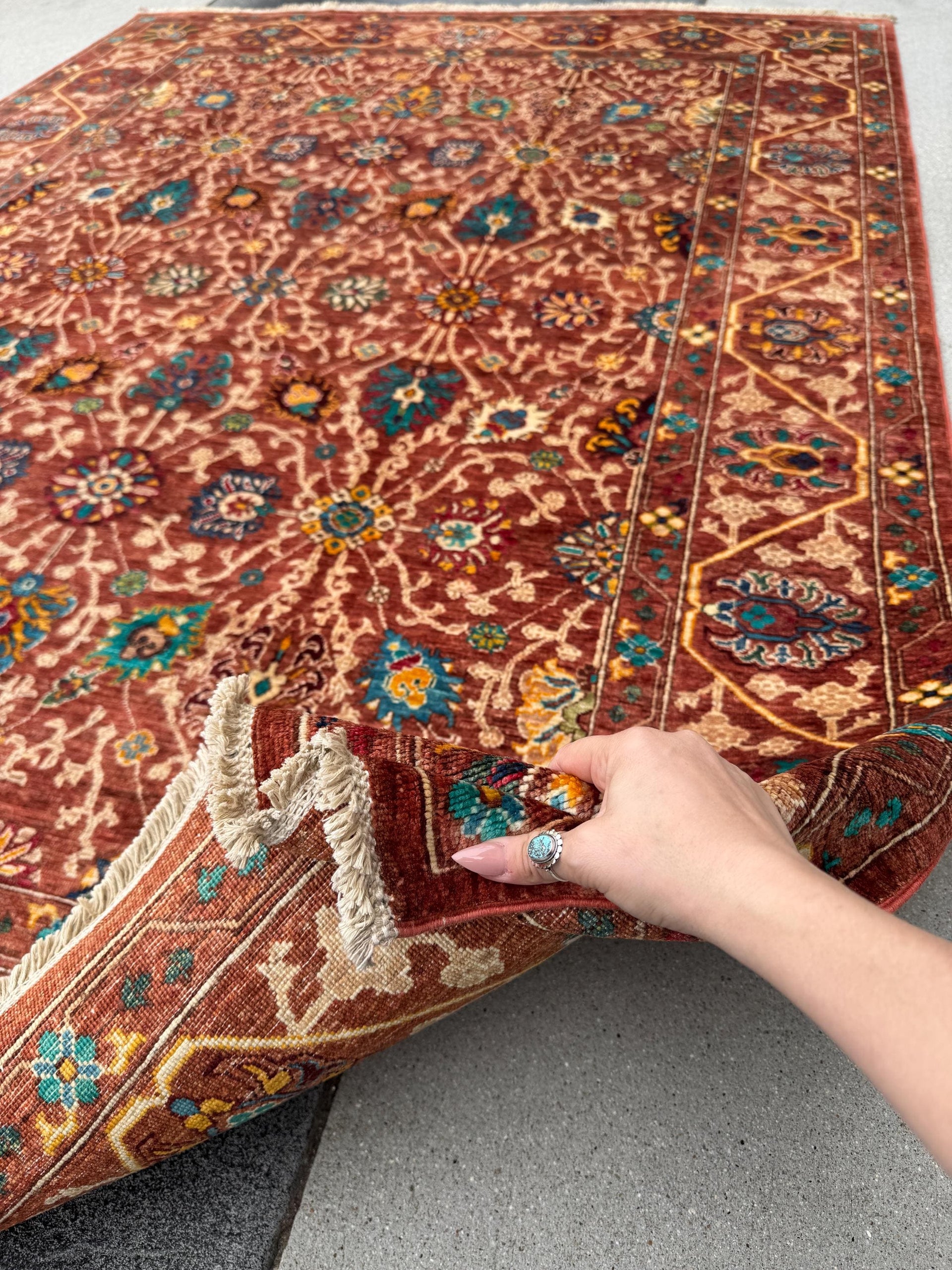 6x8 Handmade Afghan Wool Rug | Rust Red Floral Botanical Rug | Heirloom Area Rug