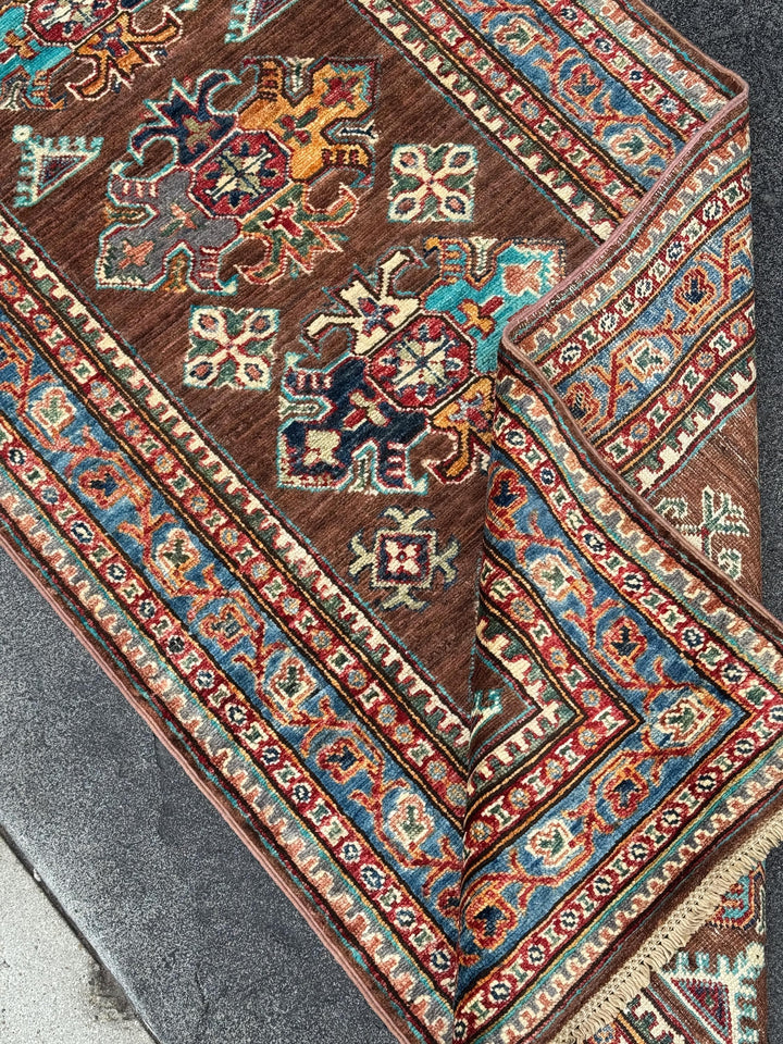 3x10 Handmade Afghan Wool Runner | Brown Kazak Style Knotted Runner Rug | Tribal Hallway Runner