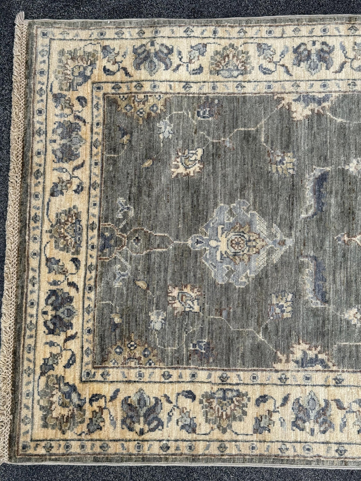 3x10 Handmade Afghan Wool Runner Rug | Traditional Floral Medallion | Slate Grey And Blue