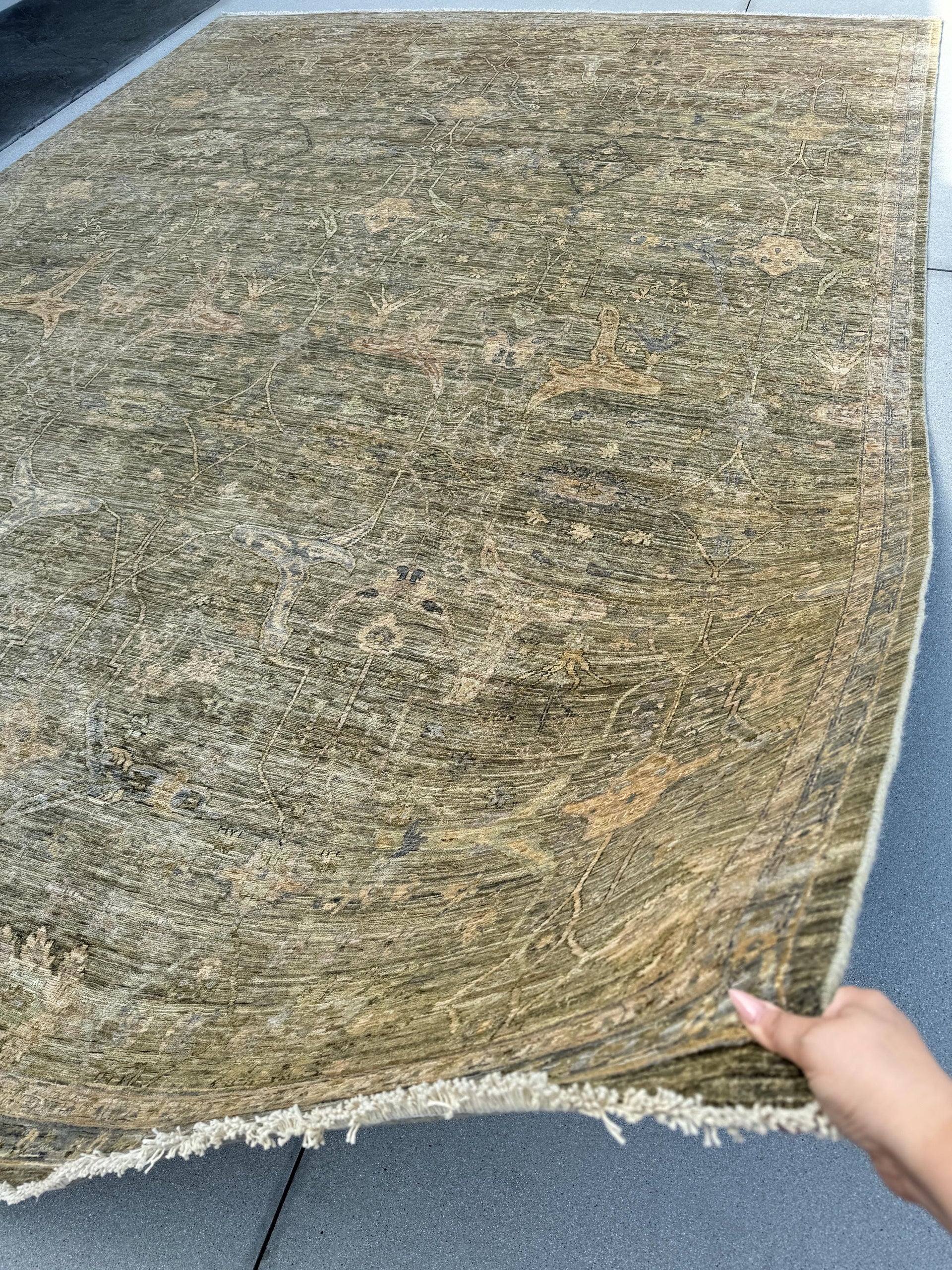 10x14 Handmade Afghan Wool Rug | Neutral Oushak Style | Soft Beige And Taupe Palette