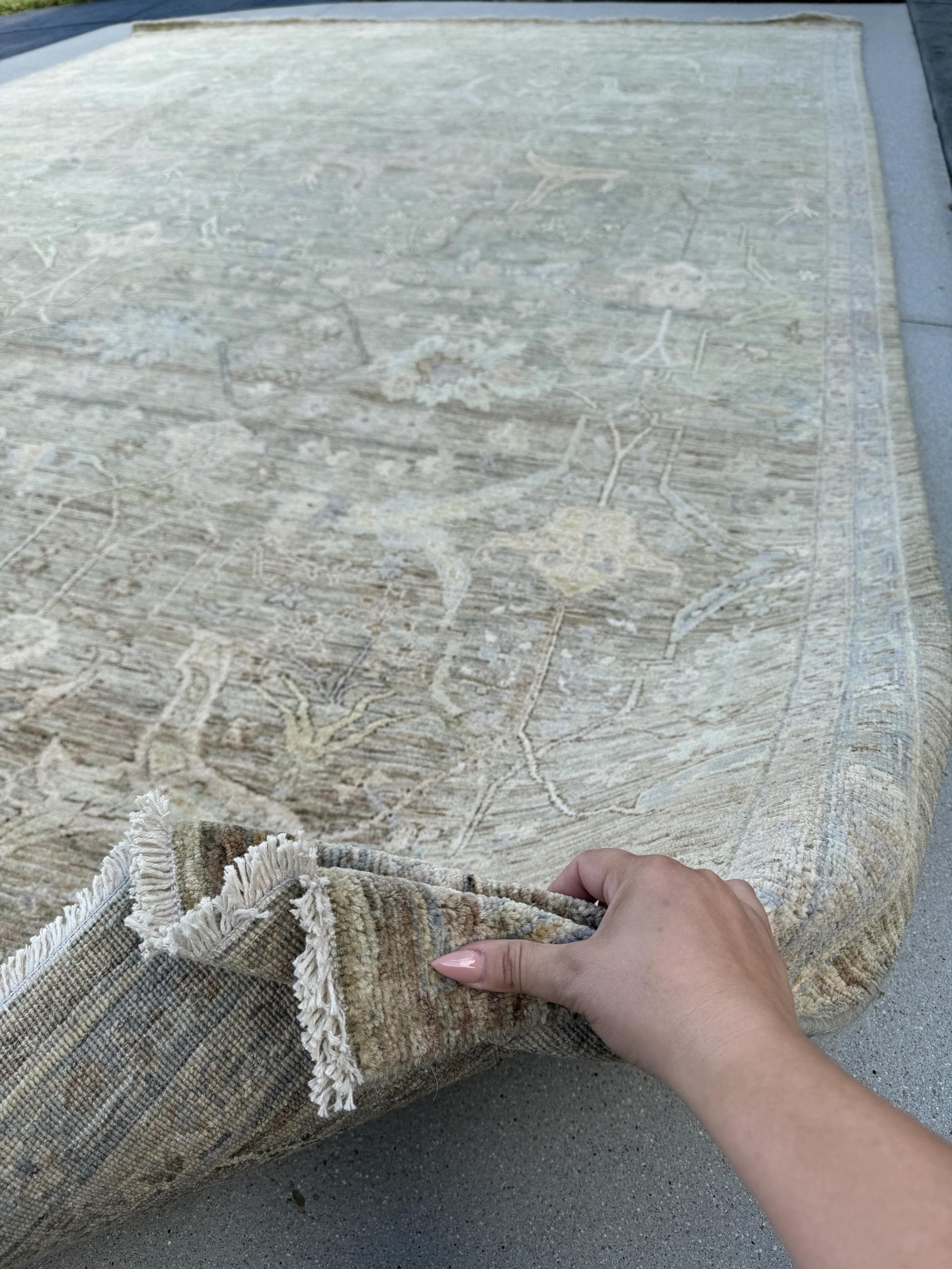 10x14 Handmade Afghan Wool Rug | Neutral Oushak Style | Soft Beige And Taupe Palette