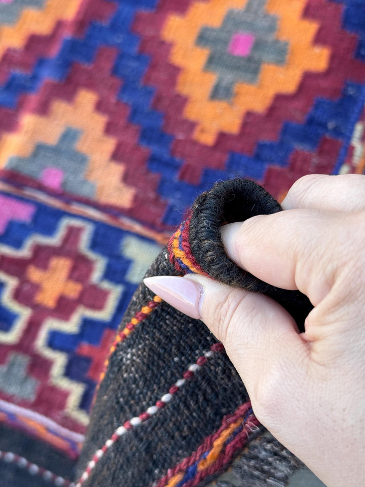 3x5 Handmade Vintage Afghan Kilim Rug | Crimson Scarlet Blood Red Black Pine Lime Green Yellow Orange Pink Royal Navy Baby Blue | Wool